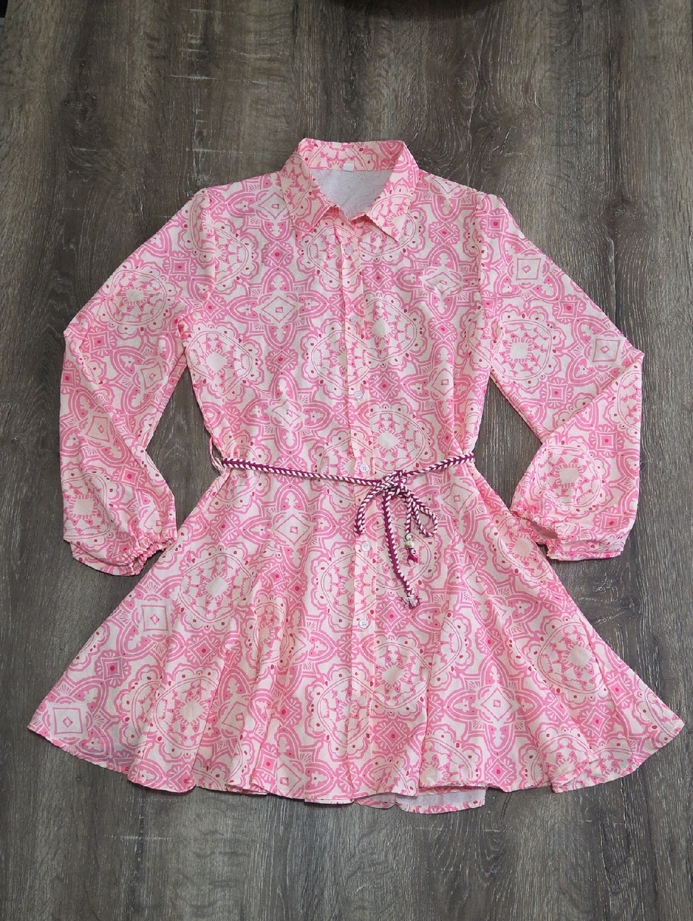 Shein Aveloria Rosie Random Allover Print Belted Shirt Dress MEDIUM